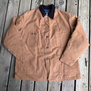 Vintage Oshkosh Barn Chore Coat 48L Tan Canvas Lined Corduroy Collar USA Work